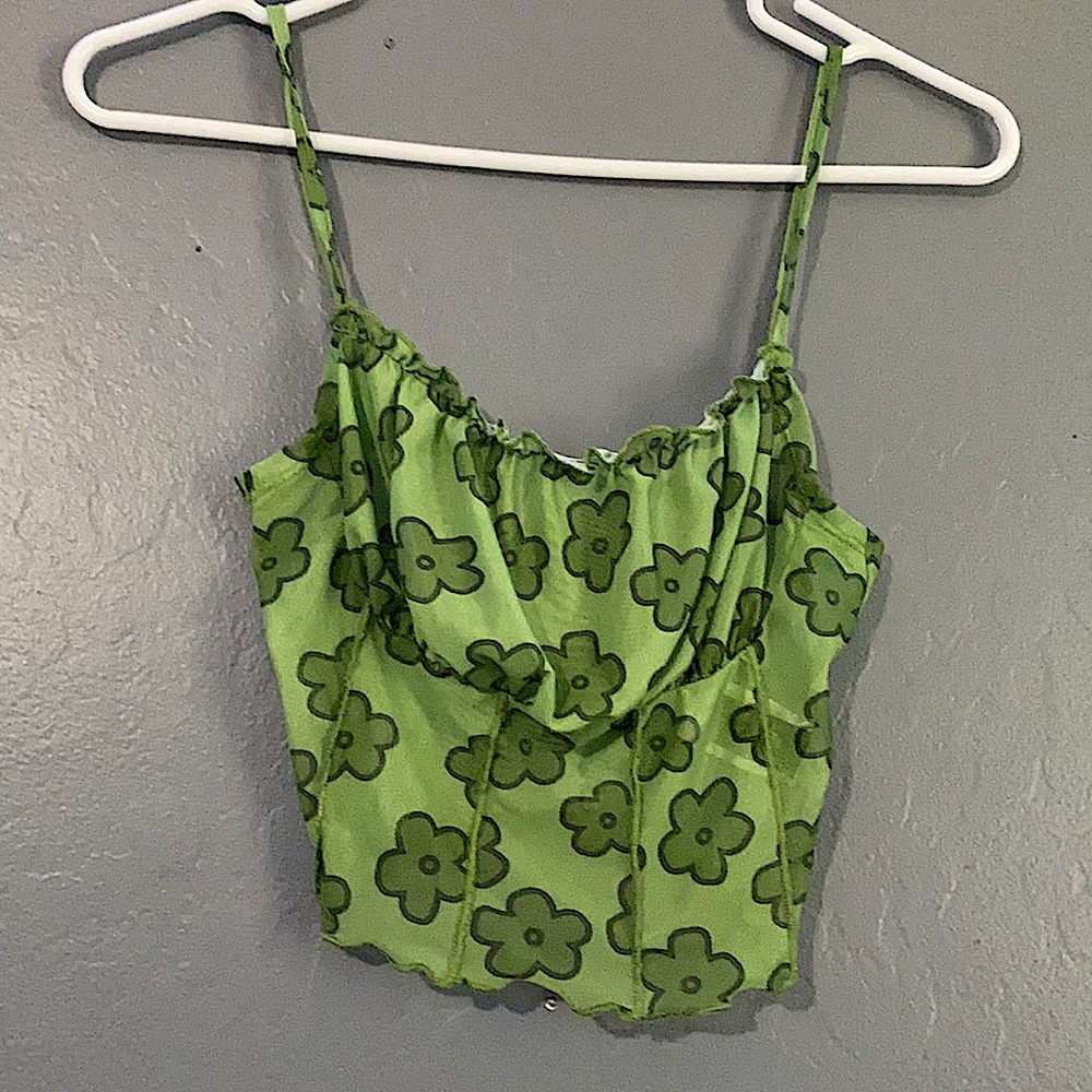 XS top from SHIEN green with flowers.